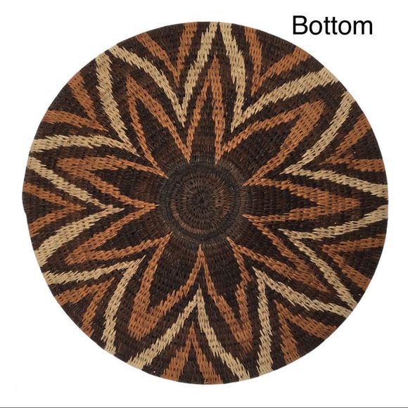 Botswana vintage African handmade decorative star pattern flat basket brown tan​ - Picture 2 of 10